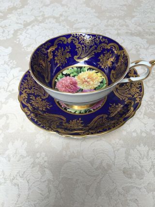 Paragon Teacup And Saucer Peonies A Rich Blue & Gold Pattern England Bone China