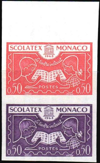 Monaco 550 Children.  Stamp Album.  Trial Color Proof Pair Very Fine Nh