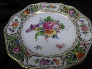 Vtg Carl Thieme Dresden Reticulated Hand Painted Floral Compote Cake Fruit Stand