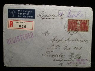 1940 Switzerland Sc 244 Air Mail To Us Registered Cover Luftpost Wwii S/h