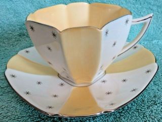 Shelley Queen Anne Cup Saucer Pole Star Pattern Yellow Gold Trim