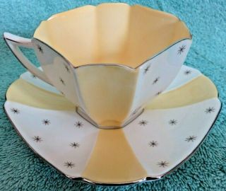 SHELLEY Queen Anne Cup Saucer POLE STAR Pattern YELLOW Gold Trim 2