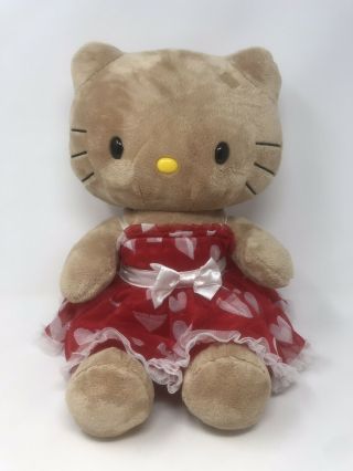 Build - A - Bear Brown Plush Hello Kitty Cat Stuffed Animal Toy 18” Dress Hearts Red