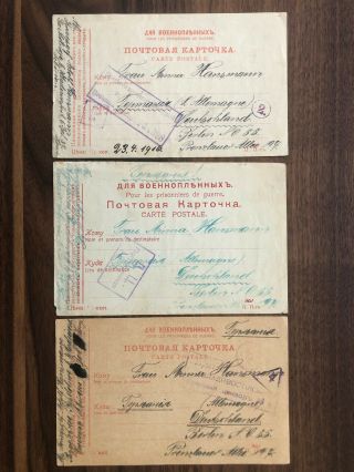 3 X Russia German Old Postcard Prisoner Post Pow To Germany 1914