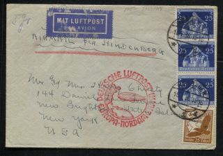 Germany 1936 Hindenberg Zeppelin Flown Cover To York Sc 476 (3),  C50