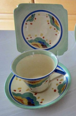 Royal Doulton Art Deco Gaylee Trio: Tea Cup & Saucer,  Plate 6 " Sq D.  5305 England