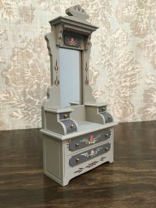 1/12 Dollhouse Miniature Handpainted Dresser/bureau With Mirror