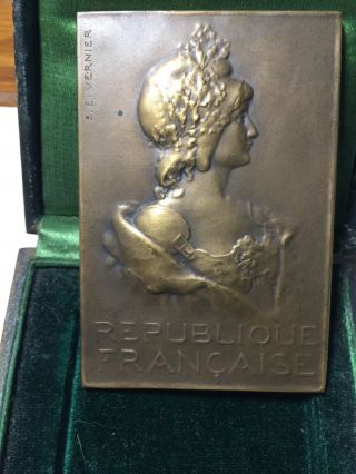 1919 Art Nouveau of Marianne by S.  E.  Vernier Bronze Medal - 3