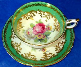 Paragon Gorgeous Pink White Roses Green Gold Fine Bone China Cup & Saucer