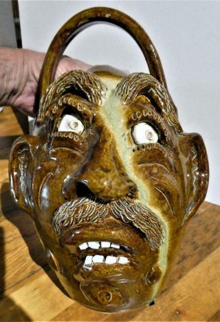 Terry King (nc) Seagrove Folk Art Pottery Large - Ugly Face Jug - Signed