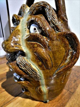 TERRY KING (NC) SEAGROVE FOLK ART POTTERY LARGE - UGLY FACE JUG - Signed 2