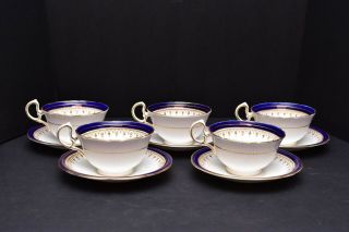 SET 5 Teacups & Saucers Aynsley John Leighton Cobalt Blue & Gold 10pc set 2