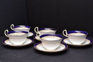 SET 5 Teacups & Saucers Aynsley John Leighton Cobalt Blue & Gold 10pc set 3