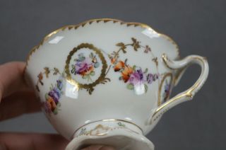 Dresden Hand Painted Floral & Gold Garlands Footed Tea Cup & Saucer B 3