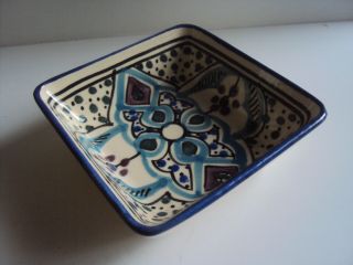 Le Souk Ceramique Hand Painted Pottery Square Dish 4 " By 4 " Made In Tunisia