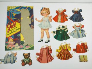 Vintage 40s 50s Paper Doll Cut Out Jill Trunk Baby Girl W/ Clothes Accessories
