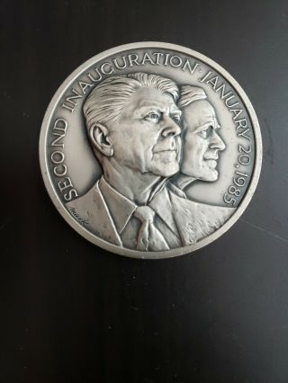 1985 " Official ".  999 Silver Large Inaugural Medal - President Ronald Reagan