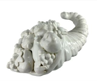 Italian Creamware Ceramic White Glazed Horn Of Plenty Fruit Cornucopia