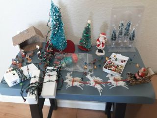 Dollhouse Miniature Christmas Trees,  Ornaments,  Presents,  Lights,  And Manger