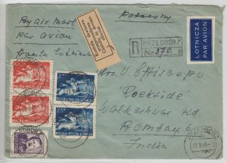 Poland 1949,  Air Mail Letter From Przedborz To Bombey,  India,  Franking