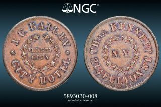 Ngc Ms - 64 Bn Thos.  Bennett/j.  C.  Bailey Civil War Token,  Ny - 630e - 1a,  R - 3,  Toppop