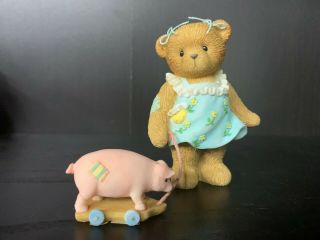 2009 Cherished Teddies Mary Ellen Bear W/pig Pull Toy Figurine 4016850