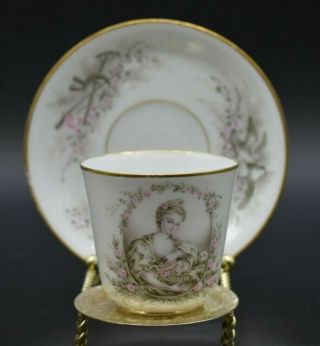 Boyer Old Paris French Porcelain Hand Painted Portrait Lady Tea Cup & Saucer C