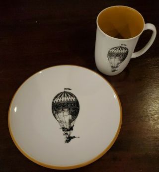 Neiman Marcus Fornasetti Inspired Hot Air Balloon Full 8 pc Set 4 Cups 4 Plates 2