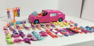 Polly Pocket 2005 Pink Limo Pollywood 7 Dolls & Magnetic Clothes Plus Euc 20g