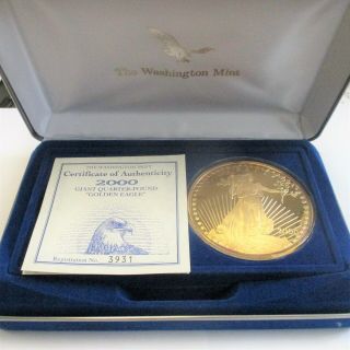 2000 Giant Quarter - Pound Golden Eagle.  999 Silver Layered With 24 Kt Gold 4 Ozt
