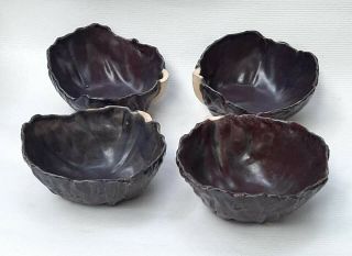 Patricia Garrett " Great Impressions " Studio Art Pottery,  Four Red Cabbage Bowls