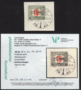 ✔️ Fiume 1918.  10f Sassone Segnatasse 8/iv,  Certificate Nenad Rogina
