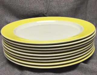9 Ea Large 12.  25 " Villeroy & Boch Vintage Porcelain White Yellow Plates Platter