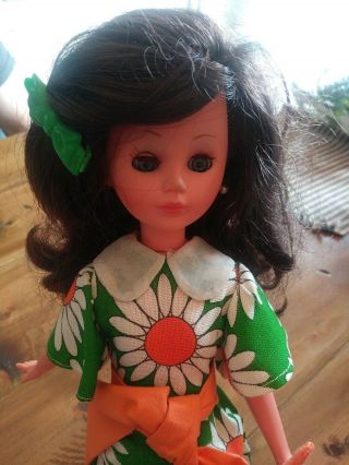 1965 Brunette Doll 15 " Tall Made In Italy 736 Corrine Blue Eyes Flowers