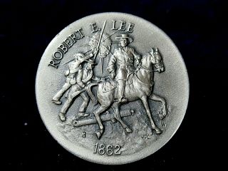 1862 Robert E.  Lee on Horse,  Silver Medal,  Gorgeous Deep Engraving,  1.  1,  Ozt 2