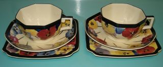 Antique Royal Doulton Art Deco Pansy Panzy Trio Tea Cup Saucer Cake Plate D4049
