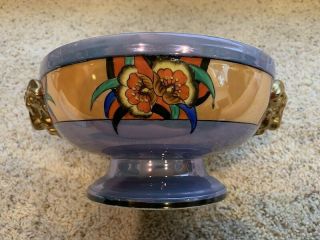 Noritake Art Deco Lusterware Centerpiece Bowl - Flowers & Golden Rams Heads