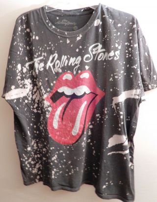 Vintage The Rolling Stones Tongue Logo T - Shirt Music Band Gray Scatter Bleached