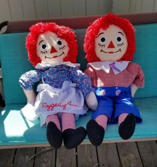 Raggedy Ann And Andy Plush Stuffed Dolls 3 Ft Tall Oversized Handmade Vintage