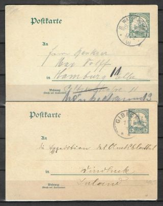 German South West Africa 1908 - 1912 Postcards 5 Pf Set Of 2 Unchecked