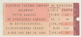 Rare Peter Gabriel 11/14/86 Cincinnati Gardens Ticket Stub Genesis
