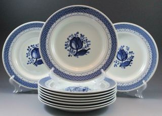 Royal Copenhagen Fajance Tranquebar Blue Rose Set Of 10 Salad Plates 8 1/8 "