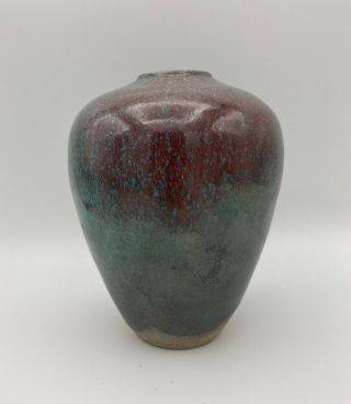 Striking Blue & Red Wood Fired Egg Vase Ben Owen Iii 1998 Nc Art Pottery 5 3/4“h