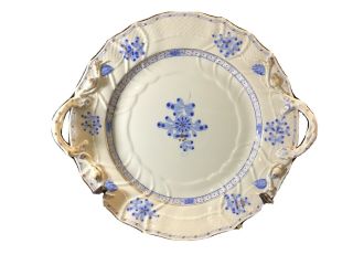 Herend Hungary Waldstein Blue Garden Hand Painted Platter W/branch Handles 13”