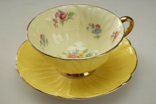 11 Vintage Shelley Fine Bone China Tea Cup & Saucer 13324 Yellow Floral Bouquet