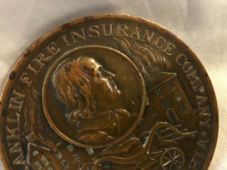 Antique Medal 1919 Franklin Fire Insurance Company 90th Anniversary Bronze Paper 3