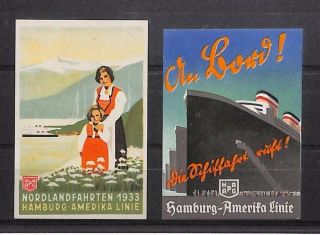 A232 Maritime Advertising Labels 1930s Hamburg - America Line {samwells - Covers}