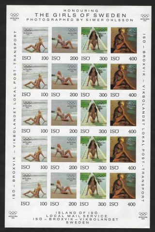 1972 Mini - Sheet Nudes…the Girls Of Sweden…imperf Sheet With Olympic Ovpt… Mnh