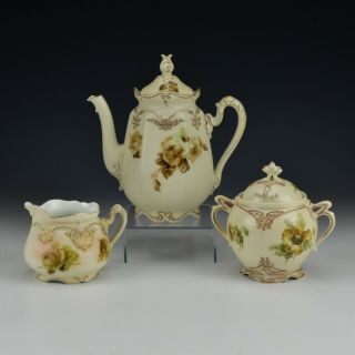 Hermann Ohme Silesia Old Ivory German Porcelain Three Piece Tea Set