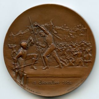 1902 Switzerland Battle In Geneva December 1602 Bronze Medal By Hugues Bovy